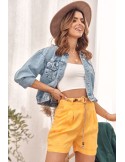 Pantaloni scurți cu talie înaltă cu model în relief, galben MP47359 - Magazin online - Boutique